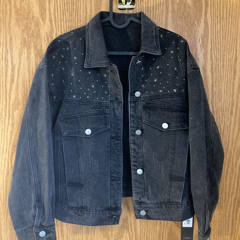 Denim jacket trendy oversized cropped star-studded - NWT